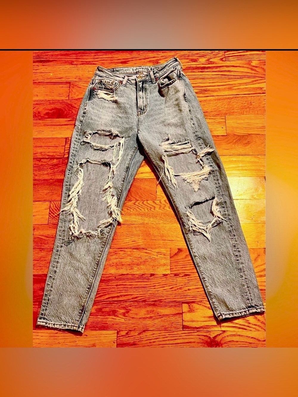 American Eagle Highest Rise Mom Jeans Distressed Ripped 0R Blue Acid Wash Denim